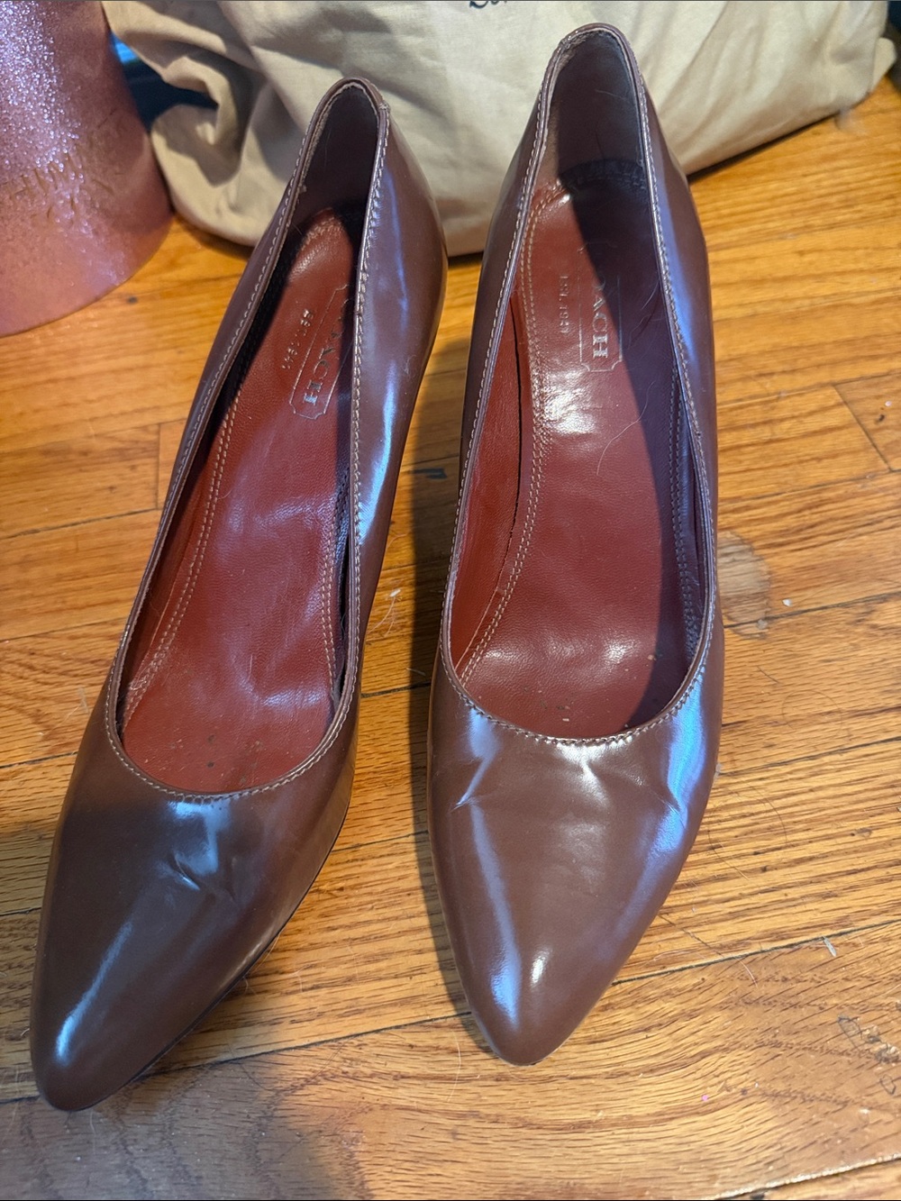 VTG A3318 Coach Geenie brown Leather Heels made in Italy  9 1/2 B